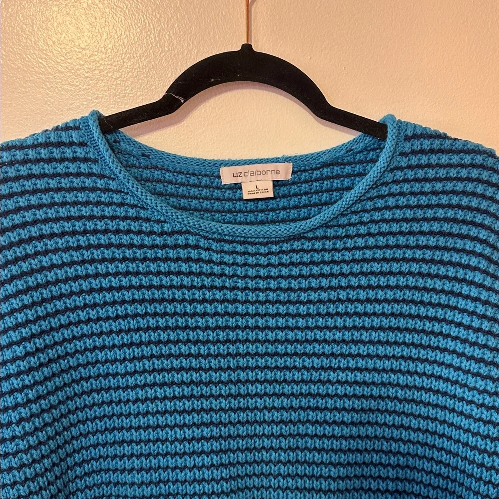 Liz Claiborne Blue Textured Knit Sweater Long Sleeve Pullover Women's Large - Picture 4 of 7